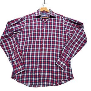 Seize Sur Vingt Red Blue Plaid Cotton Button Down Shirt
